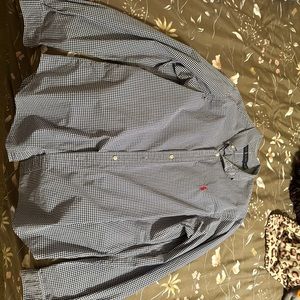 Checker long sleeve polo dress shirt never worn. Comes from a non smoking home.